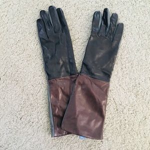 Leather color block gloves